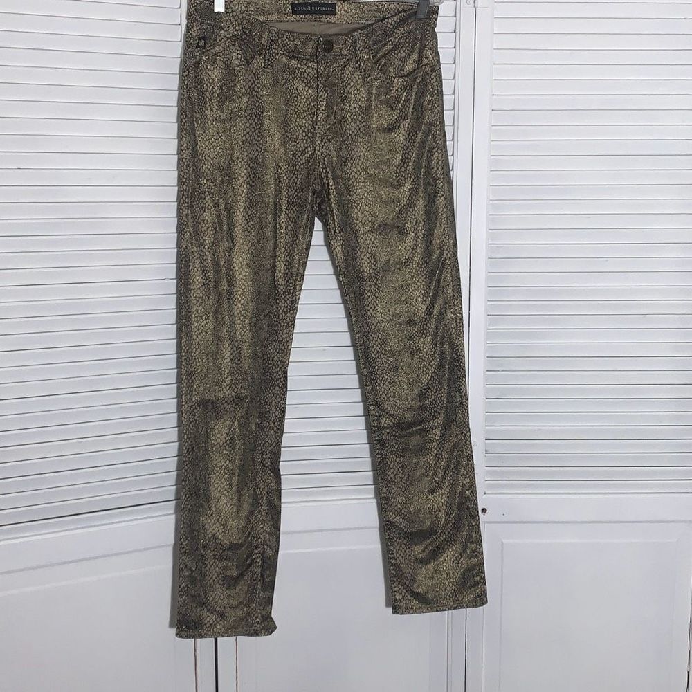 Rock & Republic Berlin Skinny Pants Women's 12M Gold Snake Skin Shimmer Mid Rise